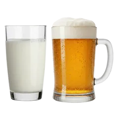 Glass of milk and glass of beer side by side