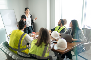 Group safety training in conference room