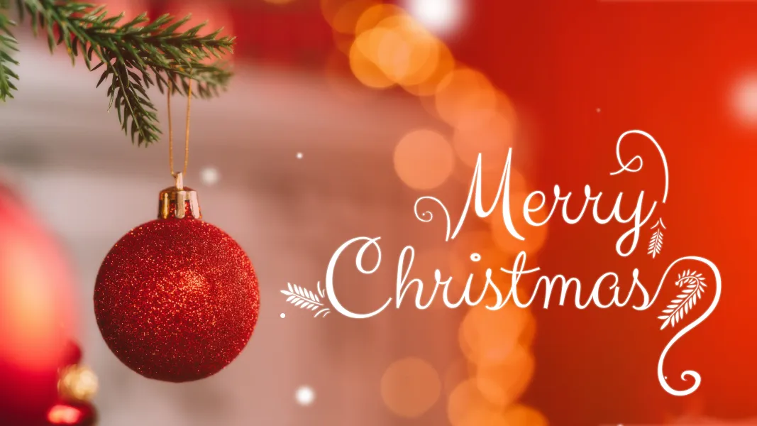 Merry Christmas with red glitter Christmas ornament