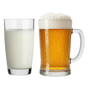 Glass of milk and glass of beer side by side