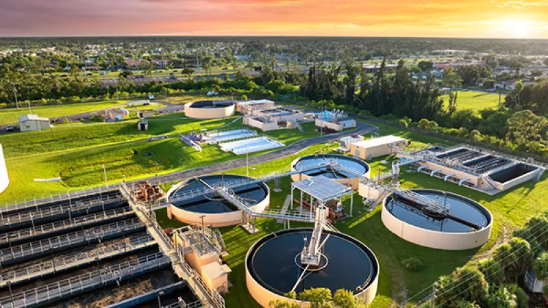 floating digesters at a wastewater treatment plant